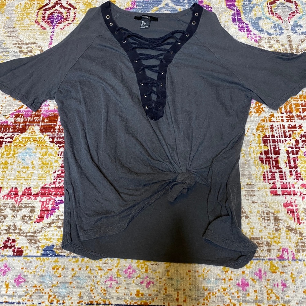 Cold Shoulder Lace up Short Sleeve